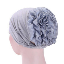 Load image into Gallery viewer, Solid Color Chiffon Big Cap Flower Pullover Turban Hat
