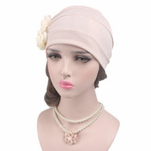 Load image into Gallery viewer, Flower Wrinkled Pull-over Confinement Chemotherapy Cap, One  Size