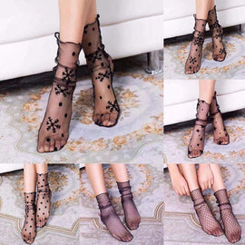 3 Pairs Lace Socks Fishnet Embroidered High Fish Women Net Socks Ankle Short Socks Ruffle Sexy