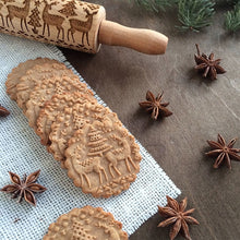 Load image into Gallery viewer, Christmas Embossing Rolling Pin Baking Cookies Fondant Cake Dough Engraved Roller