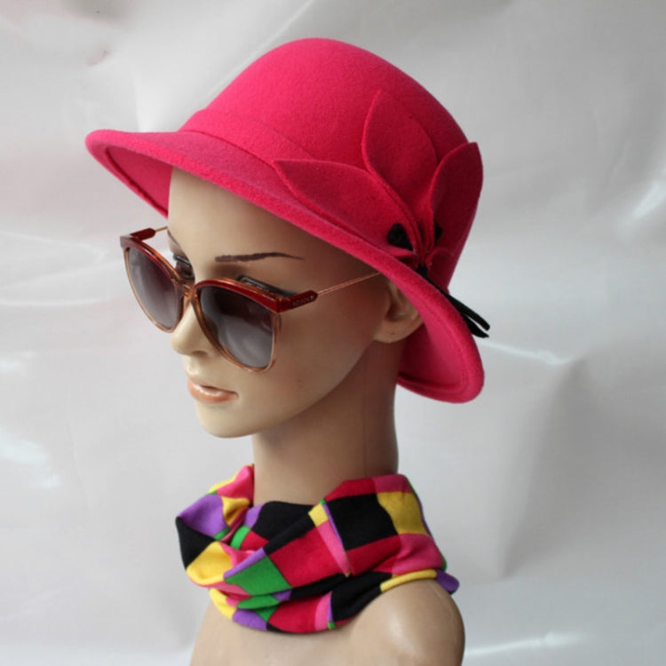 Autumn and Winter Ladies Pot Cap Woolen Top Hat with Flower Decoration