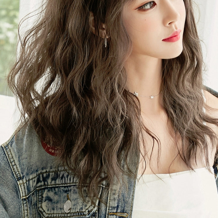 Women's Wool Long Hair With Bangs Natural Fluffy Wig, Pink Brown (Brown On Top) 54CM, Haze Blue (Black On Top ) 54CM, Cold Brown 54CM, Black Brown 54CM