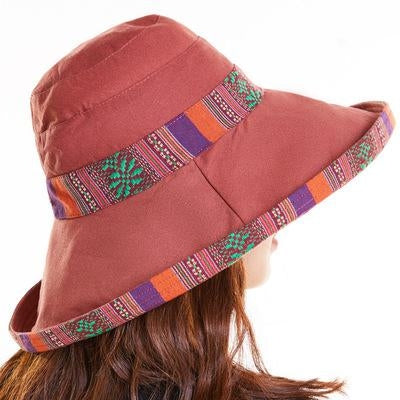 Summer Ladies National Style Double-sided Wearable Beach Hats Big Edge Sunhat