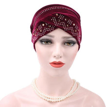 Load image into Gallery viewer, Pleuche Rhinestone Turban Hat Stacking Hat