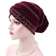 Load image into Gallery viewer, Pleuche Rhinestone Turban Hat Stacking Hat