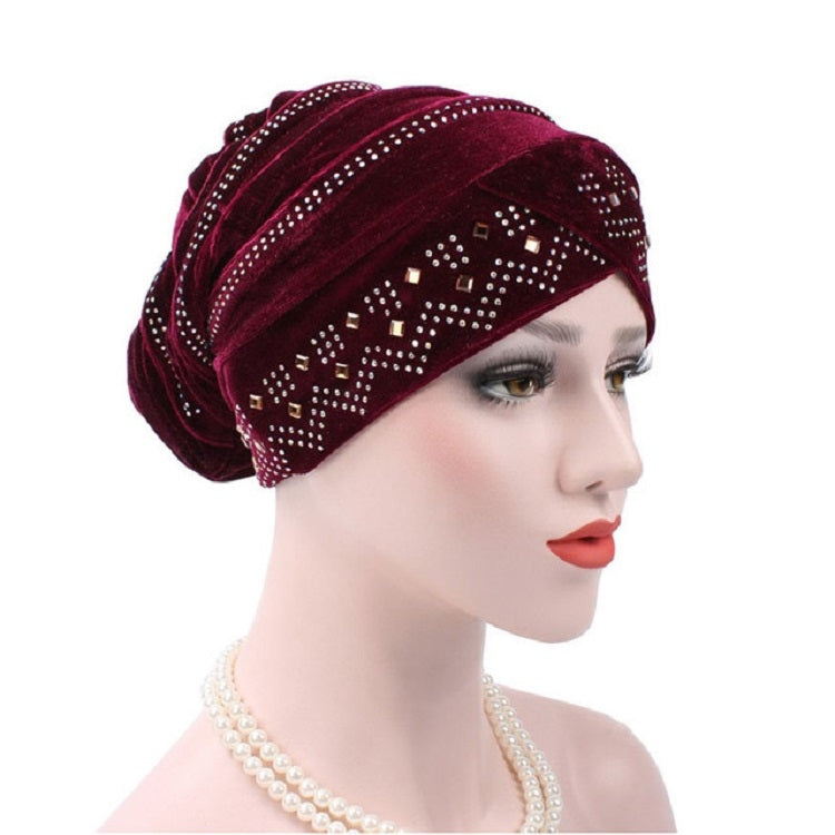 Pleuche Rhinestone Turban Hat Stacking Hat