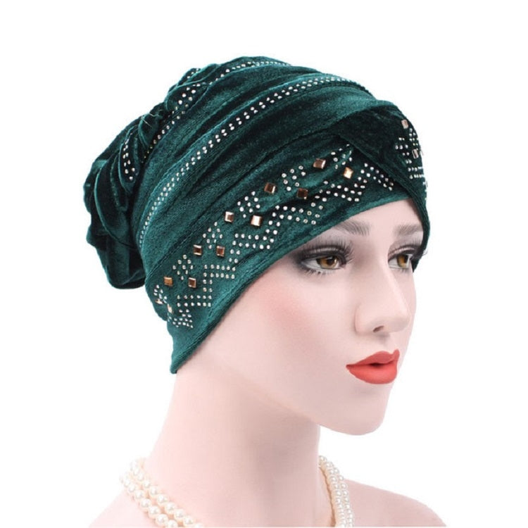 Pleuche Rhinestone Turban Hat Stacking Hat