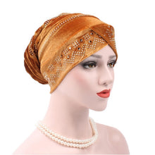 Load image into Gallery viewer, Pleuche Rhinestone Turban Hat Stacking Hat
