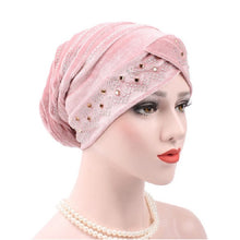 Load image into Gallery viewer, Pleuche Rhinestone Turban Hat Stacking Hat