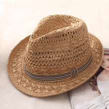 Load image into Gallery viewer, British Style Summer Straw Weaving Panama Beach Sun Hat
