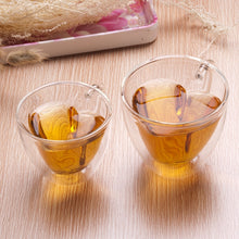 Load image into Gallery viewer, Heart Shaped Double Wall Glass Mug Resistant Transparent Tea Cups