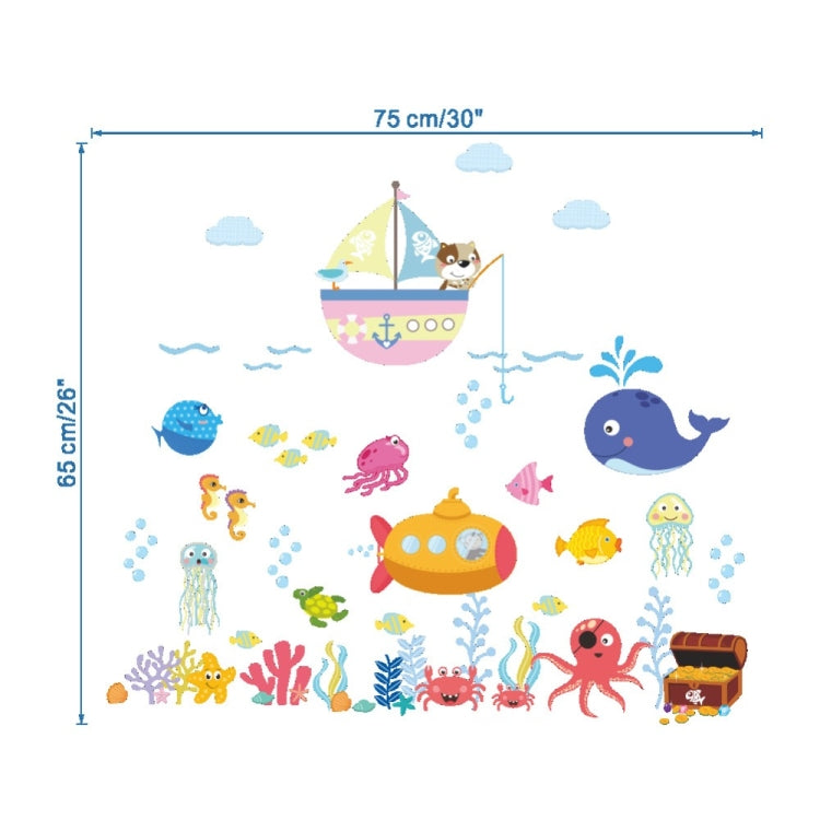 Ocean Cartoon Wall Sticker Bathroom Underwater World Fish Home DIY Stickers
