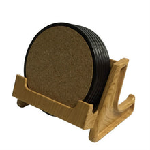 Load image into Gallery viewer, Home Daily Wood Round Cork Coaster PP Coaster Holder, 6 Coasters, Coaster Stand, 6 Coasters + Shelf