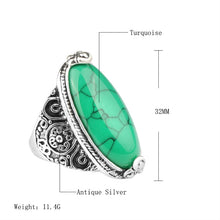 Load image into Gallery viewer, Fashion Vintage Oval Turquoise Flower Ring Women Antique Silver Jewelry, 7, 8, 9, 10