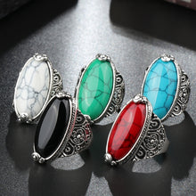 Load image into Gallery viewer, Fashion Vintage Oval Turquoise Flower Ring Women Antique Silver Jewelry, 7, 8, 9, 10