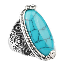 Load image into Gallery viewer, Fashion Vintage Oval Turquoise Flower Ring Women Antique Silver Jewelry, 7, 8, 9, 10