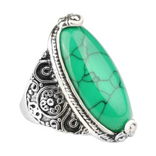 Load image into Gallery viewer, Fashion Vintage Oval Turquoise Flower Ring Women Antique Silver Jewelry, 7, 8, 9, 10