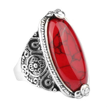Load image into Gallery viewer, Fashion Vintage Oval Turquoise Flower Ring Women Antique Silver Jewelry, 7, 8, 9, 10