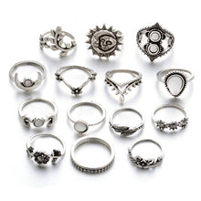 Load image into Gallery viewer, 14 PCS/Set Punk Vintage Hollow Carved Diamond Waterdrop Flower Moon Ring Set