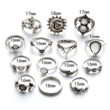 Load image into Gallery viewer, 14 PCS/Set Punk Vintage Hollow Carved Diamond Waterdrop Flower Moon Ring Set