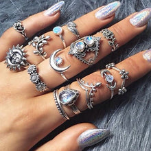 Load image into Gallery viewer, 14 PCS/Set Punk Vintage Hollow Carved Diamond Waterdrop Flower Moon Ring Set