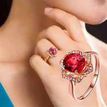 Load image into Gallery viewer, Fashion Red Tourmaline Rose Gold Flower Shape Women Ring, 6, 7, 8, 9, 10