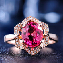Load image into Gallery viewer, Fashion Red Tourmaline Rose Gold Flower Shape Women Ring, 6, 7, 8, 9, 10