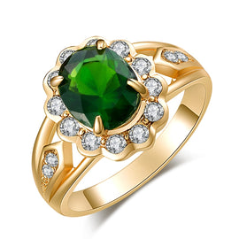 Fashion Vintage Oval Green Gem Diamond Ring, 10