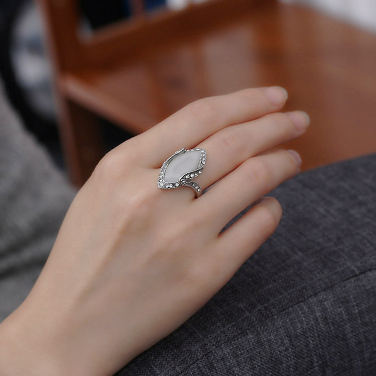 Vintage Silver Plated White Big Oval Opal Ring For Women, 10, 7, 8, 9