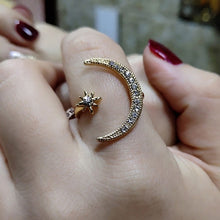 Load image into Gallery viewer, Female Star Moon Rings Crystal Ring Staking Jewelry, Yellow Gold, Rose Gold, Silver