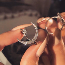 Load image into Gallery viewer, Female Star Moon Rings Crystal Ring Staking Jewelry, Yellow Gold, Rose Gold, Silver