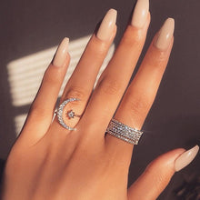 Load image into Gallery viewer, Female Star Moon Rings Crystal Ring Staking Jewelry, Yellow Gold, Rose Gold, Silver