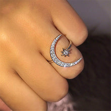 Load image into Gallery viewer, Female Star Moon Rings Crystal Ring Staking Jewelry, Yellow Gold, Rose Gold, Silver