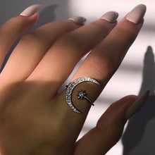 Load image into Gallery viewer, Female Star Moon Rings Crystal Ring Staking Jewelry, Yellow Gold, Rose Gold, Silver