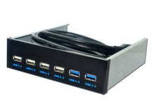 Load image into Gallery viewer, 6 Ports 5.25 Inch Floppy Bay Front Panel With Power Adapter USB Hub Spilitter 2 Ports USB 3.0 + 4 Ports USB 2.0, 6 Ports USB