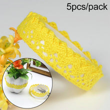 Load image into Gallery viewer, 5 PCS Cotton Lace Fabric White Crochet Lace Roll Ribbon Knit Adhesive Tape Sticker Craft Decoration Stationery Supplies