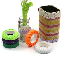 Load image into Gallery viewer, 5 PCS Cotton Lace Fabric White Crochet Lace Roll Ribbon Knit Adhesive Tape Sticker Craft Decoration Stationery Supplies