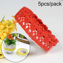 Load image into Gallery viewer, 5 PCS Cotton Lace Fabric White Crochet Lace Roll Ribbon Knit Adhesive Tape Sticker Craft Decoration Stationery Supplies