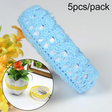Load image into Gallery viewer, 5 PCS Cotton Lace Fabric White Crochet Lace Roll Ribbon Knit Adhesive Tape Sticker Craft Decoration Stationery Supplies