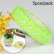 Load image into Gallery viewer, 5 PCS Cotton Lace Fabric White Crochet Lace Roll Ribbon Knit Adhesive Tape Sticker Craft Decoration Stationery Supplies