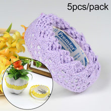 Load image into Gallery viewer, 5 PCS Cotton Lace Fabric White Crochet Lace Roll Ribbon Knit Adhesive Tape Sticker Craft Decoration Stationery Supplies