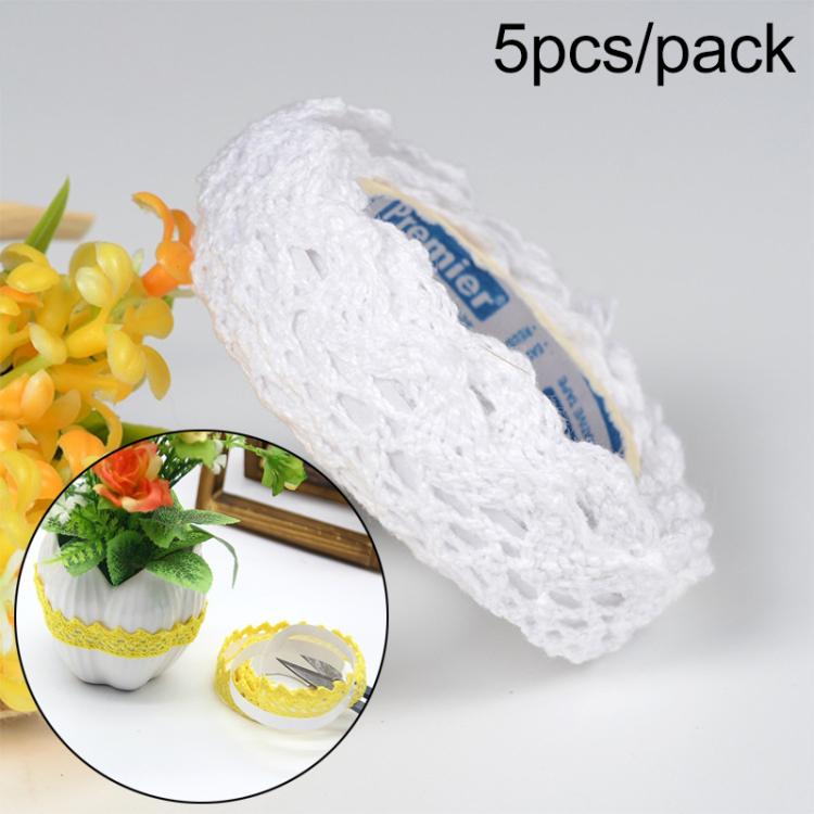 5 PCS Cotton Lace Fabric White Crochet Lace Roll Ribbon Knit Adhesive Tape Sticker Craft Decoration Stationery Supplies