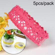 Load image into Gallery viewer, 5 PCS Cotton Lace Fabric White Crochet Lace Roll Ribbon Knit Adhesive Tape Sticker Craft Decoration Stationery Supplies