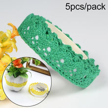 Load image into Gallery viewer, 5 PCS Cotton Lace Fabric White Crochet Lace Roll Ribbon Knit Adhesive Tape Sticker Craft Decoration Stationery Supplies