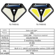 Load image into Gallery viewer, Solar Wall Lamp Body Induction Garden Lamp Villa Waterproof Outdoor Lighting Street Lamp, 102 LED, 50 COB