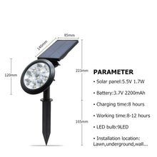 Load image into Gallery viewer, 9 LEDs Solar Power Garden Lights LED Outdoor Garden Adjustable IP65 Waterproof Light, Colorful Changing, Warm White + White Light