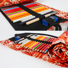 Load image into Gallery viewer, Golden Red Sea Wave Printing Roller Pencil Case Large Capacity Pencilcase Canvas Big Pen Bag