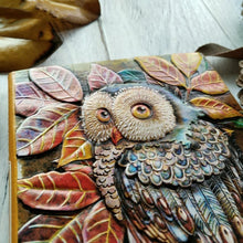 Load image into Gallery viewer, 01663 Vintage Thick Handmade Leather Carving Owl Sketchbook Journal Cute Notebook