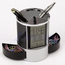 Load image into Gallery viewer, Desk Mesh Pen Pencil Holder Perpetual Calendar Office Supplies Multifunctional Digital LED Pens Storage Box