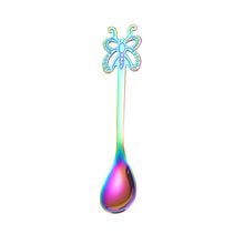 Load image into Gallery viewer, Multicolor Stainless Steel Butterfly Coffee Spoon Fruit Cold Drink Ice Cream Dessert Tea Spoon, Silver, Gold, Rose Gold, Rainbow, Black, Blue, Purple